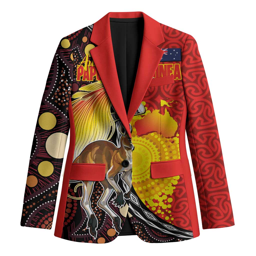 Australia and Papua New Guinea Together Blazer Bird-of-paradise and Kangaroo with Oro Tapa and Aboriginal Art Motifs - Polynesian Pride