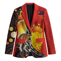 Australia and Papua New Guinea Together Blazer Bird-of-paradise and Kangaroo with Oro Tapa and Aboriginal Art Motifs - Polynesian Pride