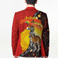 Australia and Papua New Guinea Together Blazer Bird-of-paradise and Kangaroo with Oro Tapa and Aboriginal Art Motifs - Polynesian Pride
