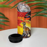 Australia and Papua New Guinea Together 4 in 1 Can Cooler Tumbler Bird-of-paradise and Kangaroo with Oro Tapa and Aboriginal Art Motifs - Polynesian Pride