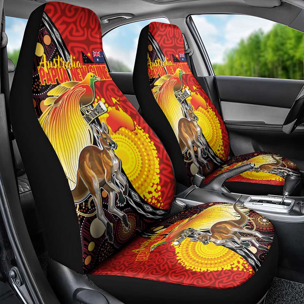 Australia and Papua New Guinea Together Car Seat Cover Bird-of-paradise and Kangaroo with Oro Tapa and Aboriginal Art Motifs - Polynesian Pride