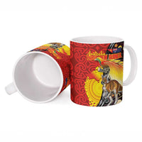 Australia and Papua New Guinea Together Ceramic Mug Bird-of-paradise and Kangaroo with Oro Tapa and Aboriginal Art Motifs - Polynesian Pride