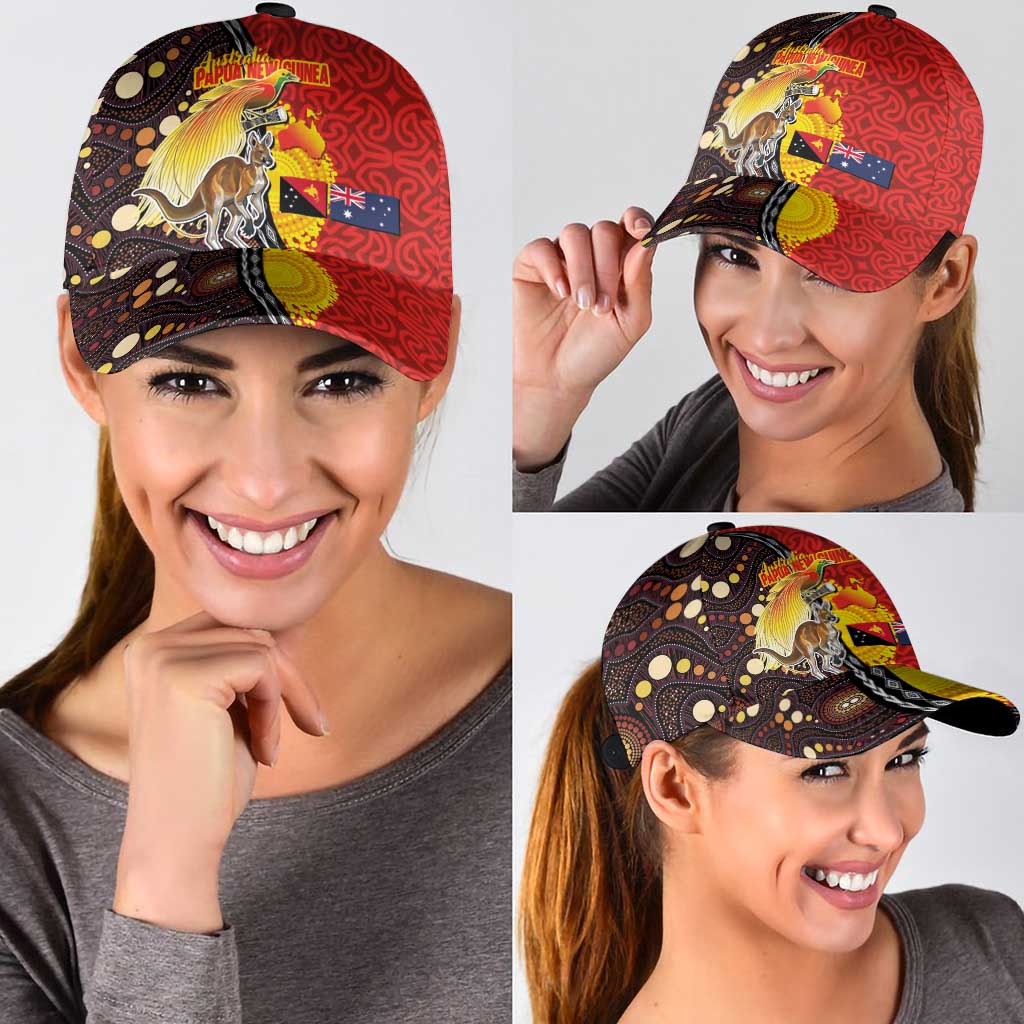 Australia and Papua New Guinea Together Classic Cap Bird-of-paradise and Kangaroo with Oro Tapa and Aboriginal Art Motifs - Polynesian Pride