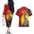 Australia and Papua New Guinea Together Couples Matching Off The Shoulder Long Sleeve Dress and Hawaiian Shirt Bird-of-paradise and Kangaroo with Oro Tapa and Aboriginal Art Motifs - Polynesian Pride