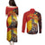 Australia and Papua New Guinea Together Couples Matching Puletasi and Long Sleeve Button Shirt Bird-of-paradise and Kangaroo with Oro Tapa and Aboriginal Art Motifs - Polynesian Pride