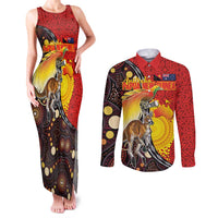 Australia and Papua New Guinea Together Couples Matching Tank Maxi Dress and Long Sleeve Button Shirt Bird-of-paradise and Kangaroo with Oro Tapa and Aboriginal Art Motifs - Polynesian Pride