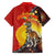 Australia and Papua New Guinea Together Family Matching Off The Shoulder Long Sleeve Dress and Hawaiian Shirt Bird-of-paradise and Kangaroo with Oro Tapa and Aboriginal Art Motifs - Polynesian Pride