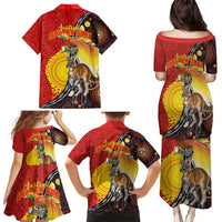 Australia and Papua New Guinea Together Family Matching Puletasi and Hawaiian Shirt Bird-of-paradise and Kangaroo with Oro Tapa and Aboriginal Art Motifs - Polynesian Pride