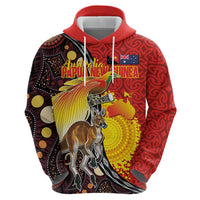 Australia and Papua New Guinea Together Hoodie Bird-of-paradise and Kangaroo with Oro Tapa and Aboriginal Art Motifs - Polynesian Pride
