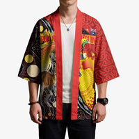 Australia and Papua New Guinea Together Kimono Bird-of-paradise and Kangaroo with Oro Tapa and Aboriginal Art Motifs - Polynesian Pride