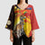 Australia and Papua New Guinea Together Kimono Sleeve Blouse Bird-of-paradise and Kangaroo with Oro Tapa and Aboriginal Art Motifs - Polynesian Pride