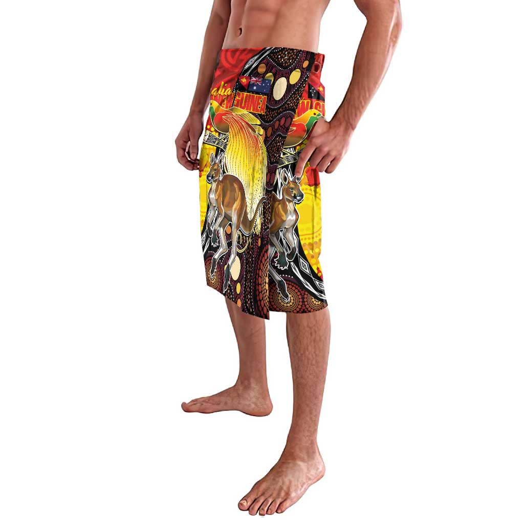 Australia and Papua New Guinea Together Lavalava Bird-of-paradise and Kangaroo with Oro Tapa and Aboriginal Art Motifs - Polynesian Pride