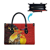 Australia and Papua New Guinea Together Leather Bag Bird-of-paradise and Kangaroo with Oro Tapa and Aboriginal Art Motifs - Polynesian Pride