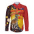 Australia and Papua New Guinea Together Long Sleeve Button Shirt Bird-of-paradise and Kangaroo with Oro Tapa and Aboriginal Art Motifs - Polynesian Pride