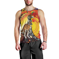 Australia and Papua New Guinea Together Men Tank Top Bird-of-paradise and Kangaroo with Oro Tapa and Aboriginal Art Motifs - Polynesian Pride