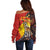 Australia and Papua New Guinea Together Off Shoulder Sweater Bird-of-paradise and Kangaroo with Oro Tapa and Aboriginal Art Motifs - Polynesian Pride