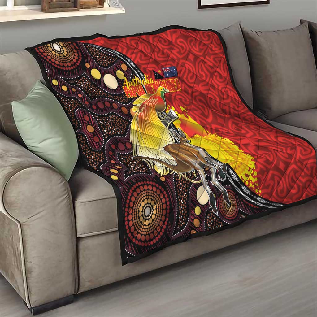 Australia and Papua New Guinea Together Quilt Bird-of-paradise and Kangaroo with Oro Tapa and Aboriginal Art Motifs - Polynesian Pride