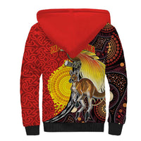 Australia and Papua New Guinea Together Sherpa Hoodie Bird-of-paradise and Kangaroo with Oro Tapa and Aboriginal Art Motifs - Polynesian Pride