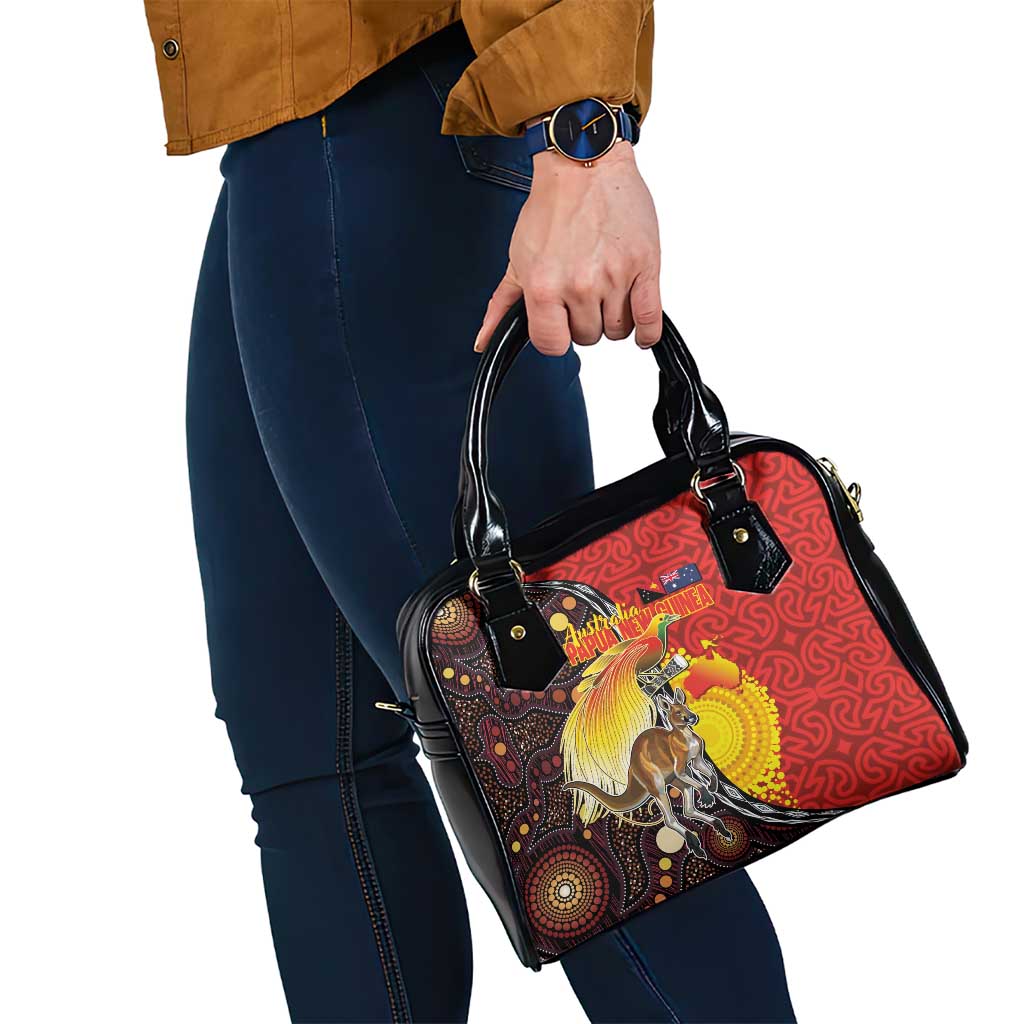 Australia and Papua New Guinea Together Shoulder Handbag Bird-of-paradise and Kangaroo with Oro Tapa and Aboriginal Art Motifs LT03 - Polynesian Pride