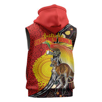 Australia and Papua New Guinea Together Sleeveless Zip Hoodie Bird-of-paradise and Kangaroo with Oro Tapa and Aboriginal Art Motifs - Polynesian Pride