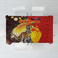 Australia and Papua New Guinea Together Tablecloth Bird-of-paradise and Kangaroo with Oro Tapa and Aboriginal Art Motifs - Polynesian Pride