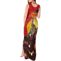 Australia and Papua New Guinea Together Tank Maxi Dress Bird-of-paradise and Kangaroo with Oro Tapa and Aboriginal Art Motifs - Polynesian Pride