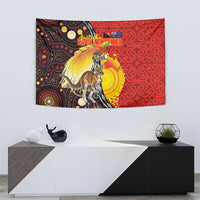 Australia and Papua New Guinea Together Tapestry Bird-of-paradise and Kangaroo with Oro Tapa and Aboriginal Art Motifs - Polynesian Pride