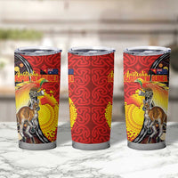 Australia and Papua New Guinea Together Tumbler Cup Bird-of-paradise and Kangaroo with Oro Tapa and Aboriginal Art Motifs - Polynesian Pride