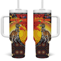 Australia and Papua New Guinea Together Tumbler With Handle Bird-of-paradise and Kangaroo with Oro Tapa and Aboriginal Art Motifs - Polynesian Pride
