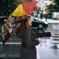 Australia and Papua New Guinea Together Umbrella Bird-of-paradise and Kangaroo with Oro Tapa and Aboriginal Art Motifs - Polynesian Pride