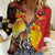 Australia and Papua New Guinea Together Women Casual Shirt Bird-of-paradise and Kangaroo with Oro Tapa and Aboriginal Art Motifs - Polynesian Pride