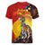 Australia and Papua New Guinea Together Women V-Neck T-Shirt Bird-of-paradise and Kangaroo with Oro Tapa and Aboriginal Art Motifs - Polynesian Pride