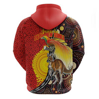 Australia and Papua New Guinea Together Zip Hoodie Bird-of-paradise and Kangaroo with Oro Tapa and Aboriginal Art Motifs - Polynesian Pride