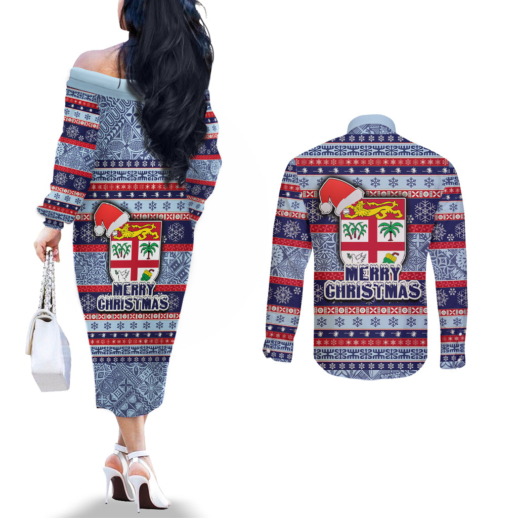 fiji-christmas-couples-matching-off-the-shoulder-long-sleeve-dress-and-long-sleeve-button-shirts-fijian-santa-and-coat-of-arms-mix-tapa-pattern-striped-style
