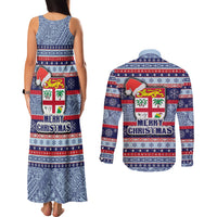 fiji-christmas-couples-matching-tank-maxi-dress-and-long-sleeve-button-shirts-fijian-santa-and-coat-of-arms-mix-tapa-pattern-striped-style