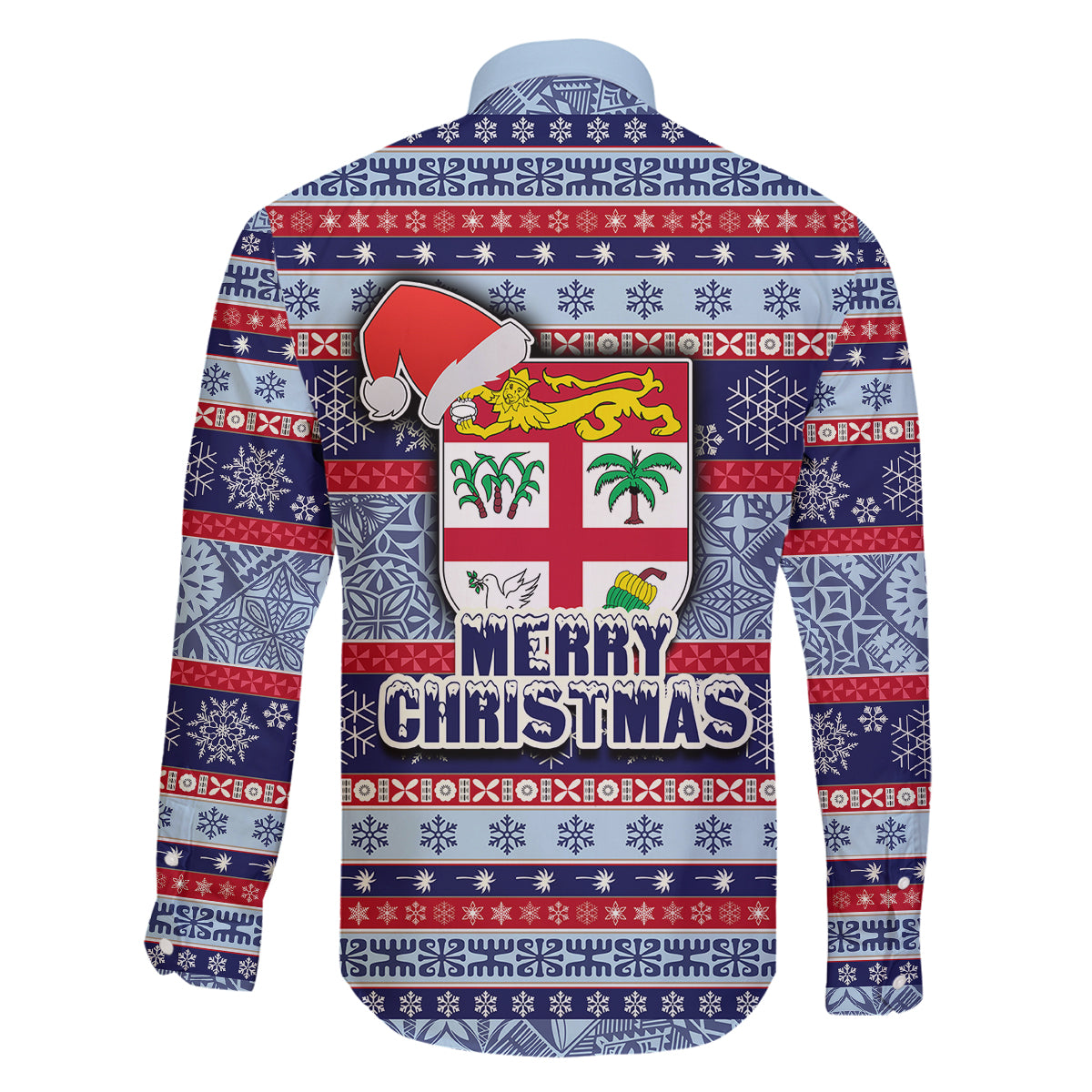 Fiji Christmas Family Matching Puletasi Dress and Hawaiian Shirt Fijian Santa and Coat of Arms Mix Tapa Pattern Striped Style LT03 - Polynesian Pride