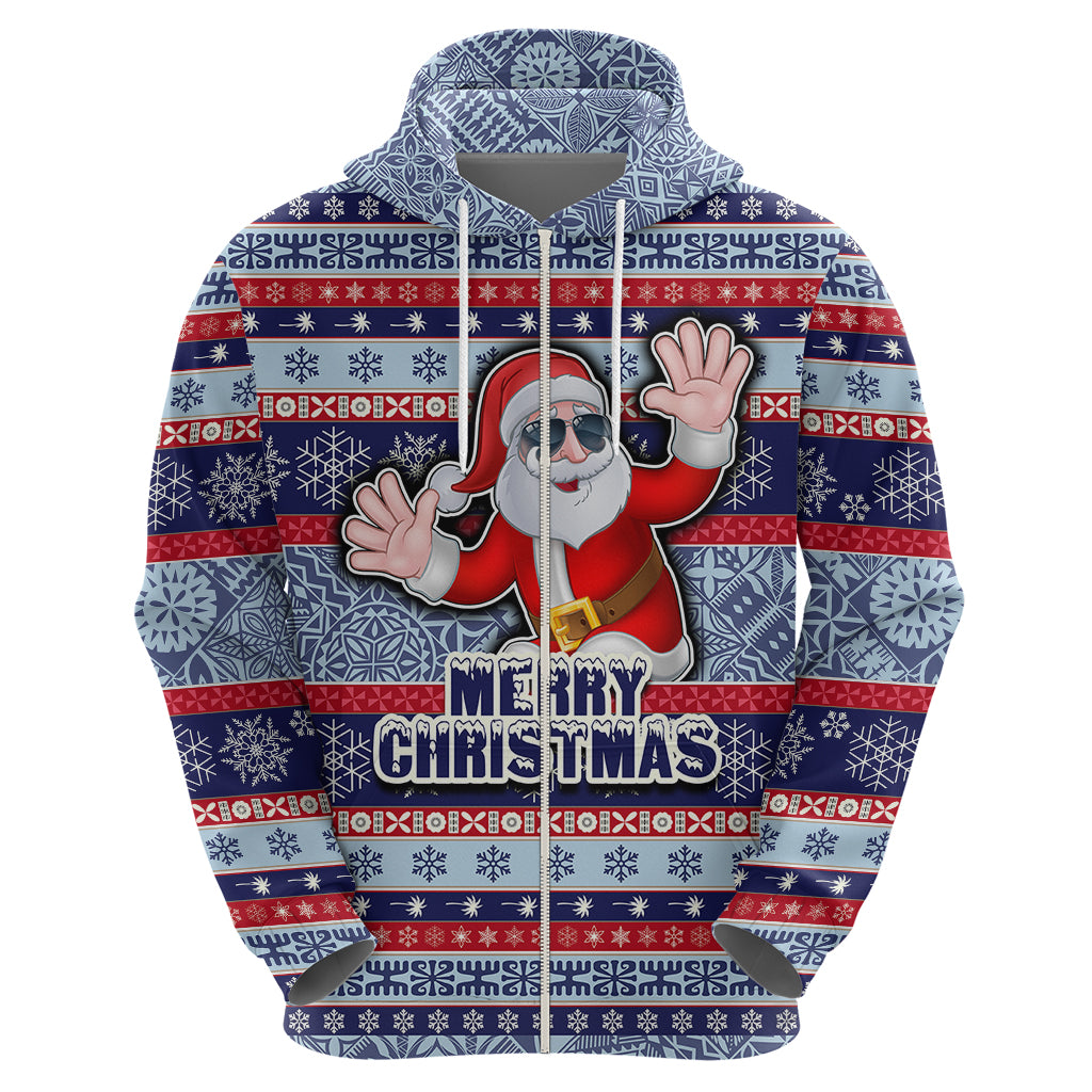 Fiji Christmas Hoodie Fijian Santa and Coat of Arms Mix Tapa Pattern Striped Style LT03 - Polynesian Pride