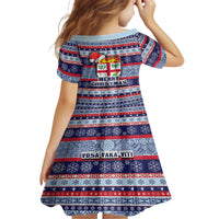 fiji-christmas-kid-short-sleeve-dress-fijian-santa-and-coat-of-arms-mix-tapa-pattern-striped-style