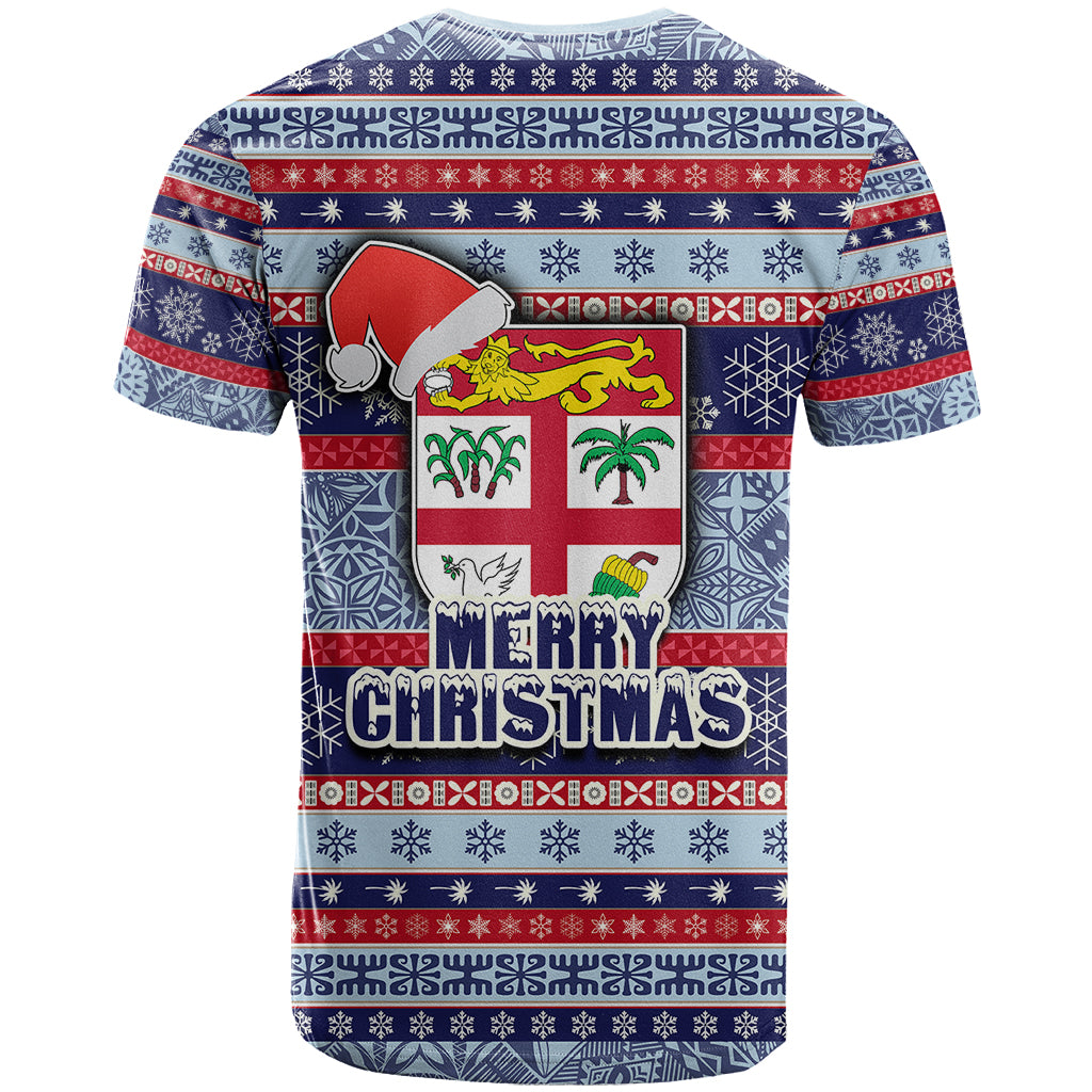 Fiji Christmas T Shirt Fijian Santa and Coat of Arms Mix Tapa Pattern Striped Style LT03 - Polynesian Pride