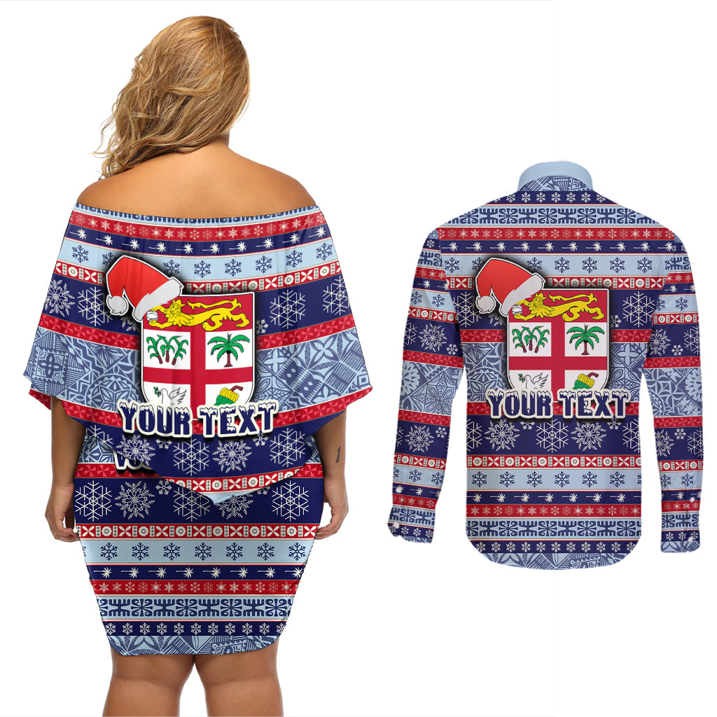 custom-fiji-christmas-couples-matching-off-shoulder-short-dress-and-long-sleeve-button-shirts-fijian-santa-and-coat-of-arms-mix-tapa-pattern-striped-style