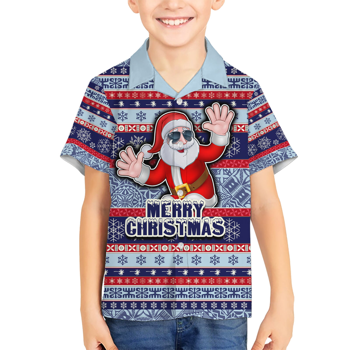 Custom Fiji Christmas Hawaiian Shirt Fijian Santa and Coat of Arms Mix Tapa Pattern Striped Style LT03 - Polynesian Pride