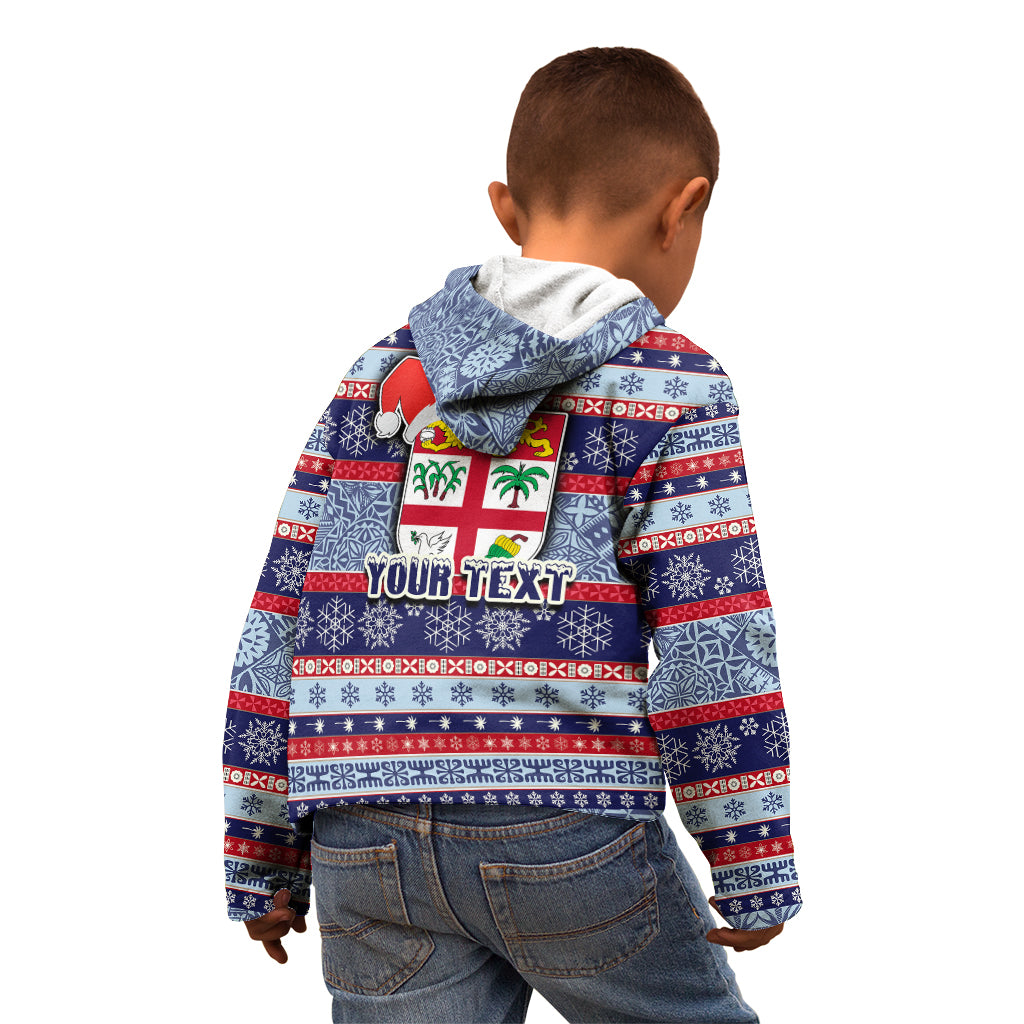 Custom Fiji Christmas Kid Hoodie Fijian Santa and Coat of Arms Mix Tapa Pattern Striped Style LT03 - Polynesian Pride
