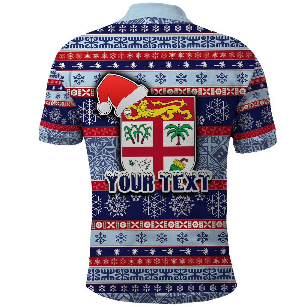 Custom Fiji Christmas Polo Shirt Fijian Santa and Coat of Arms Mix Tapa Pattern Striped Style LT03 - Polynesian Pride