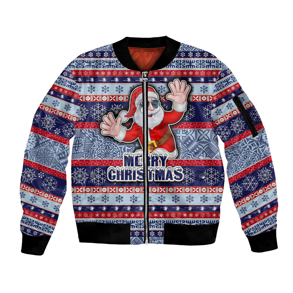 custom-fiji-christmas-sleeve-zip-bomber-jacket-fijian-santa-and-coat-of-arms-mix-tapa-pattern-striped-style