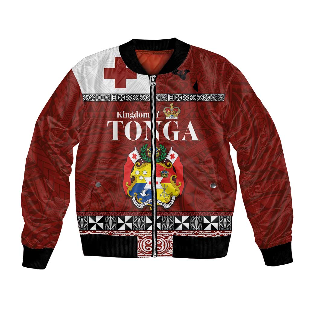 Tongan Culture Bomber Jacket Ngatu Art Tattoo and Emblem of Tonga LT03 Unisex Red - Polynesian Pride