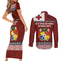 Tongan Culture Couples Matching Short Sleeve Bodycon Dress and Long Sleeve Button Shirt Ngatu Art Tattoo and Emblem of Tonga