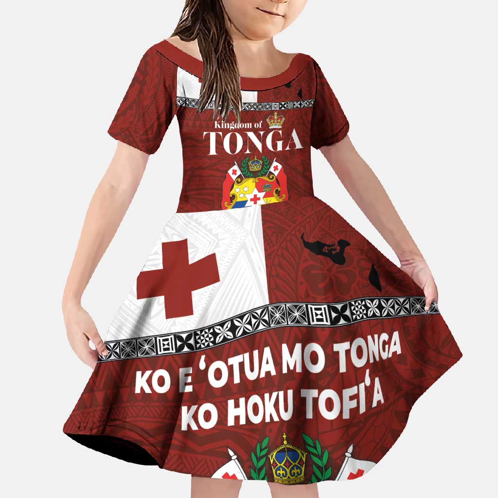 Tongan Culture Family Matching Mermaid Dress and Hawaiian Shirt Ngatu Art Tattoo and Emblem of Tonga LT03 Daughter's Dress Red - Polynesian Pride