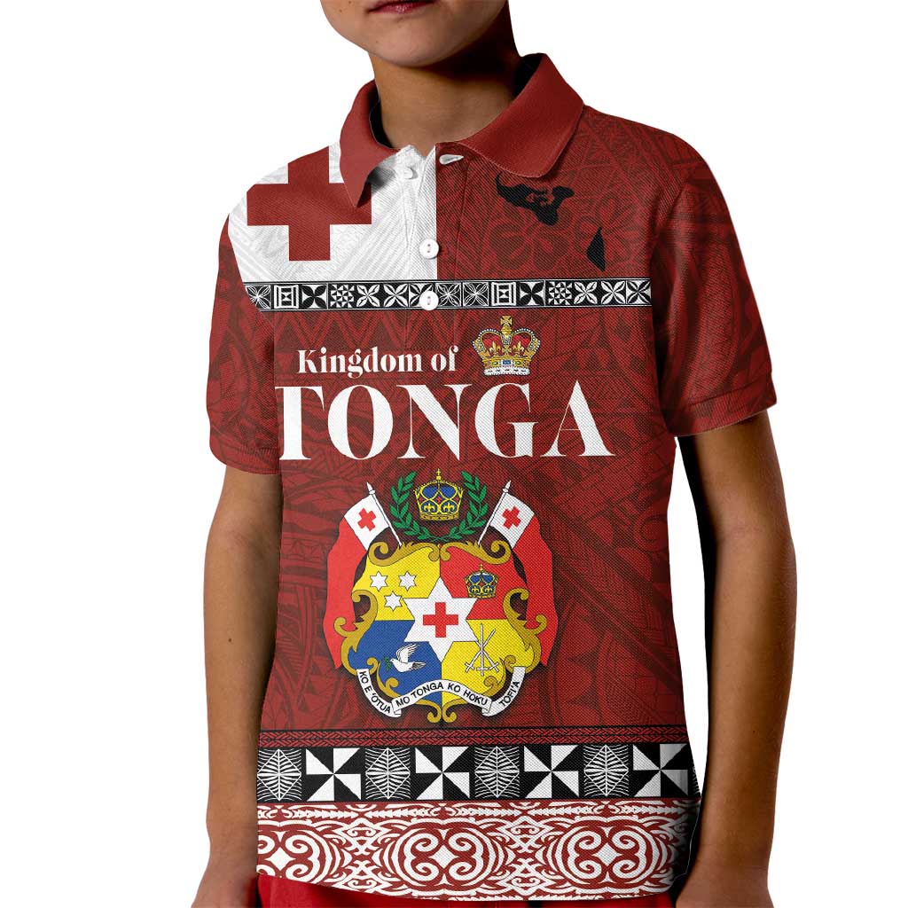 Tongan Culture Kid Polo Shirt Ngatu Art Tattoo and Emblem of Tonga LT03 Kid Red - Polynesian Pride