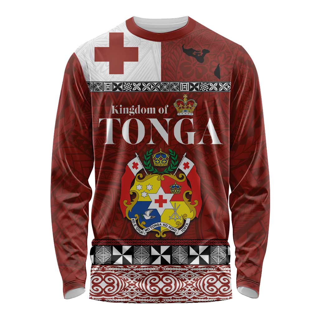 Tongan Culture Long Sleeve Shirt Ngatu Art Tattoo and Emblem of Tonga LT03 Unisex Red - Polynesian Pride