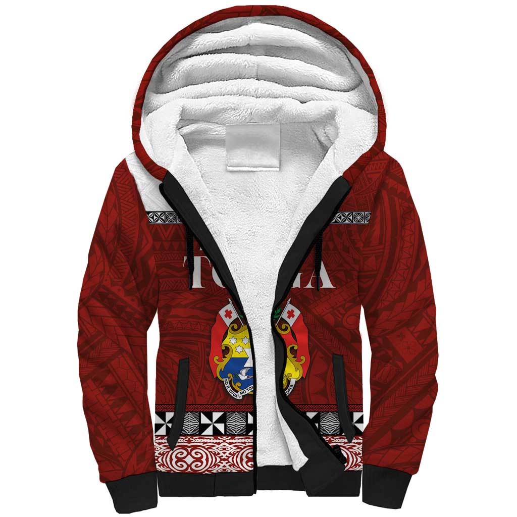 Tongan Culture Sherpa Hoodie Ngatu Art Tattoo and Emblem of Tonga LT03 Unisex Red - Polynesian Pride